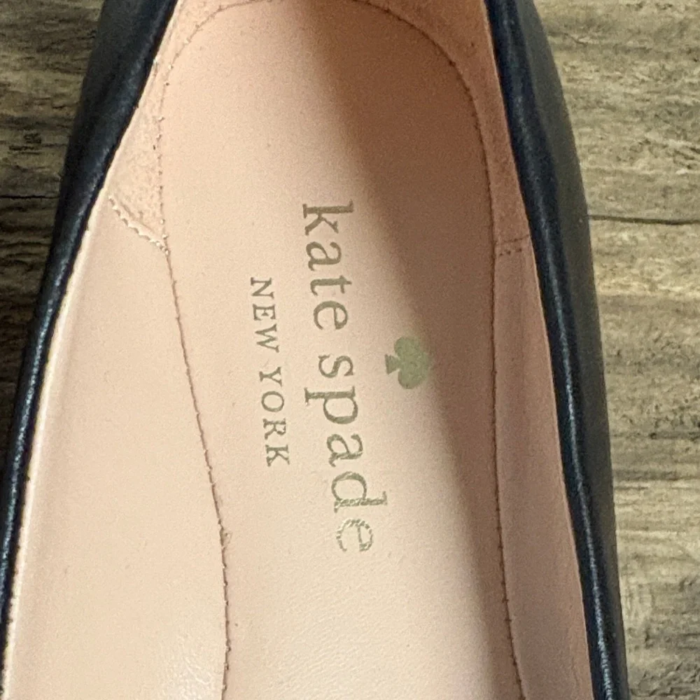 kate spade Black Leather Loafers with Gold Hardware